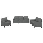 vidaXL Set de canapele cu perne, 3 piese, gri închis, textil vidaXL Set de canapele cu perne, 3 piese, gri închis, textil