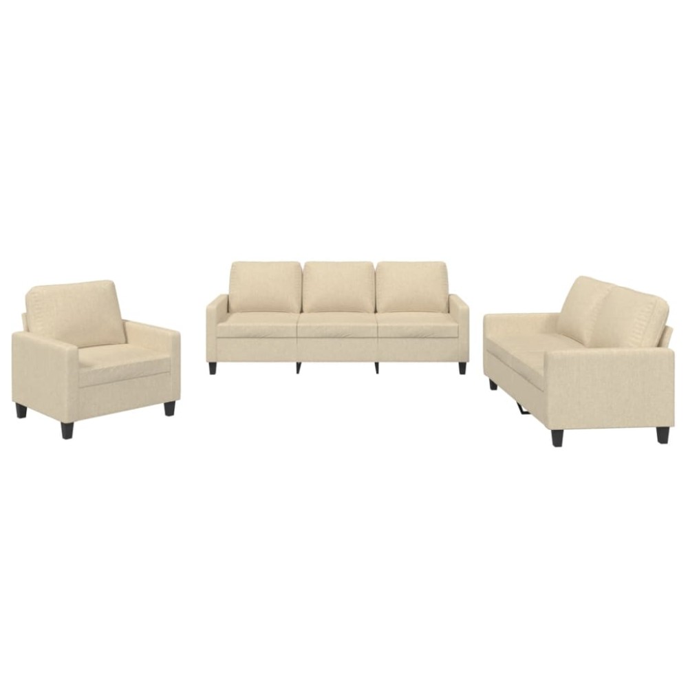 vidaXL Set de canapele cu perne, 3 piese, crem, textil