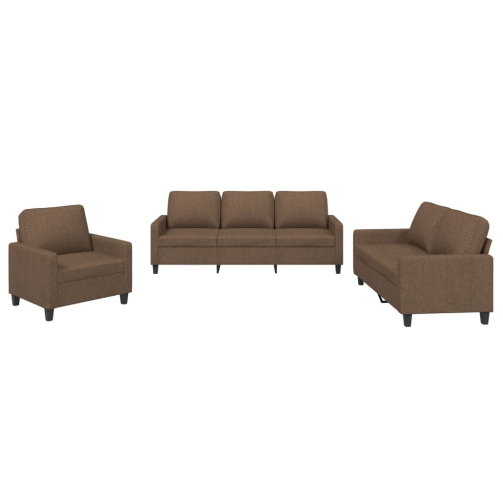 vidaXL Set de canapele cu perne, 3 piese, maro, textil