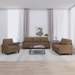 vidaXL Set de canapele cu perne, 3 piese, maro, textil vidaXL Set de canapele cu perne, 3 piese, maro, textil