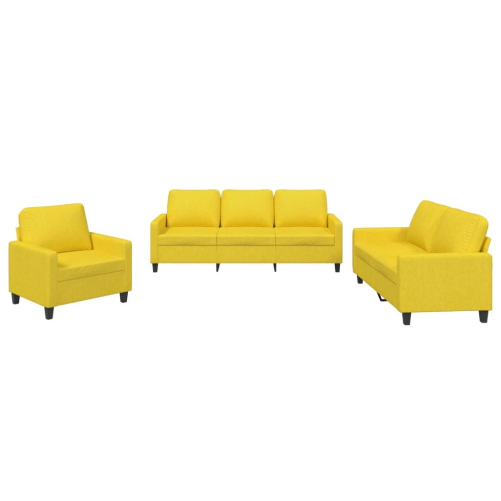 vidaXL Set de canapele cu perne, 3 piese, galben deschis, textil