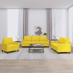 vidaXL Set de canapele cu perne, 3 piese, galben deschis, textil vidaXL Set de canapele cu perne, 3 piese, galben deschis, textil