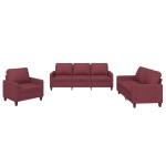 vidaXL Set canapea cu perne, 3 piese, roșu vin, material textil