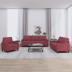 vidaXL Set canapea cu perne, 3 piese, roșu vin, material textil