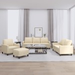 vidaXL Set de canapele cu perne, 4 piese, crem, textil vidaXL Set de canapele cu perne, 4 piese, crem, textil