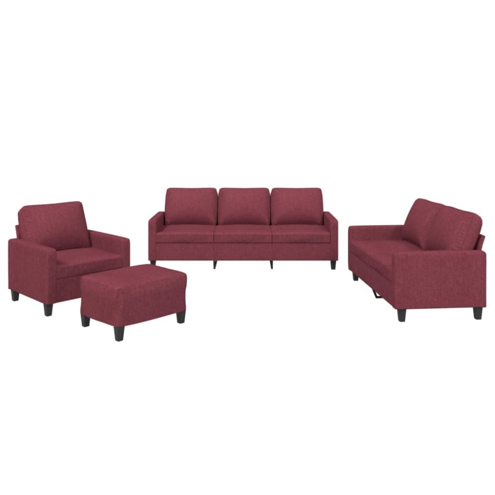 vidaXL Set canapea cu perne, 4 piese, roșu vin, material textil