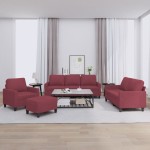 vidaXL Set canapea cu perne, 4 piese, roșu vin, material textil