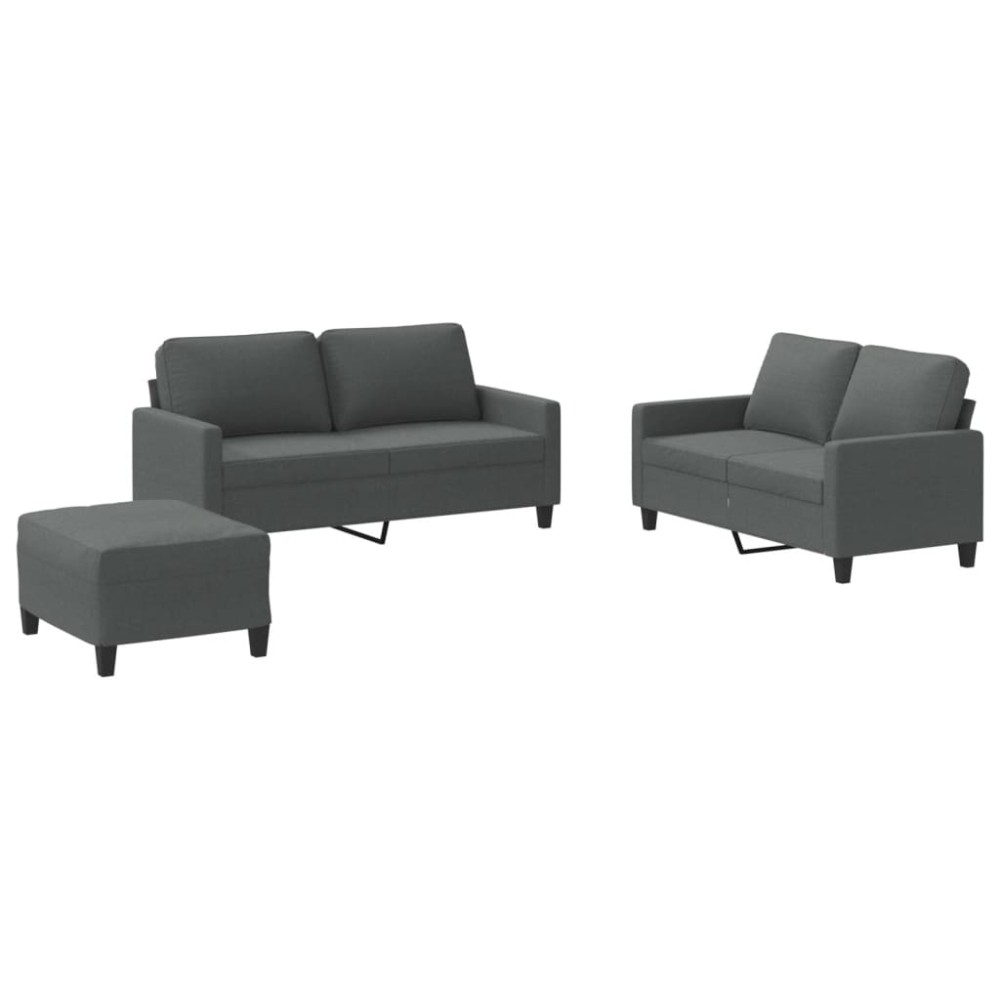 vidaXL Set de canapele cu perne, 3 piese, gri închis, textil