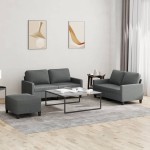 vidaXL Set de canapele cu perne, 3 piese, gri închis, textil vidaXL Set de canapele cu perne, 3 piese, gri închis, textil