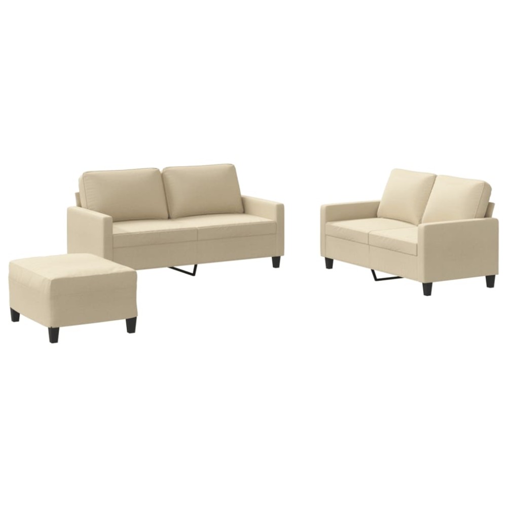 vidaXL Set de canapele cu perne, 3 piese, crem, textil