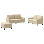 vidaXL Set de canapele cu perne, 3 piese, crem, textil