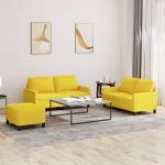 vidaXL Set de canapele cu perne, 3 piese, galben deschis, textil vidaXL Set de canapele cu perne, 3 piese, galben deschis, textil