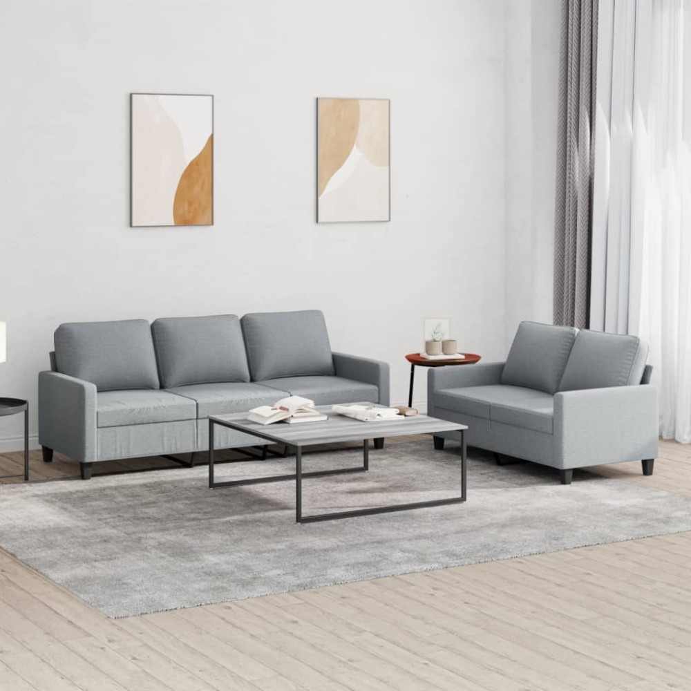 vidaXL Set de canapele cu perne, 2 piese, gri deschis, textil