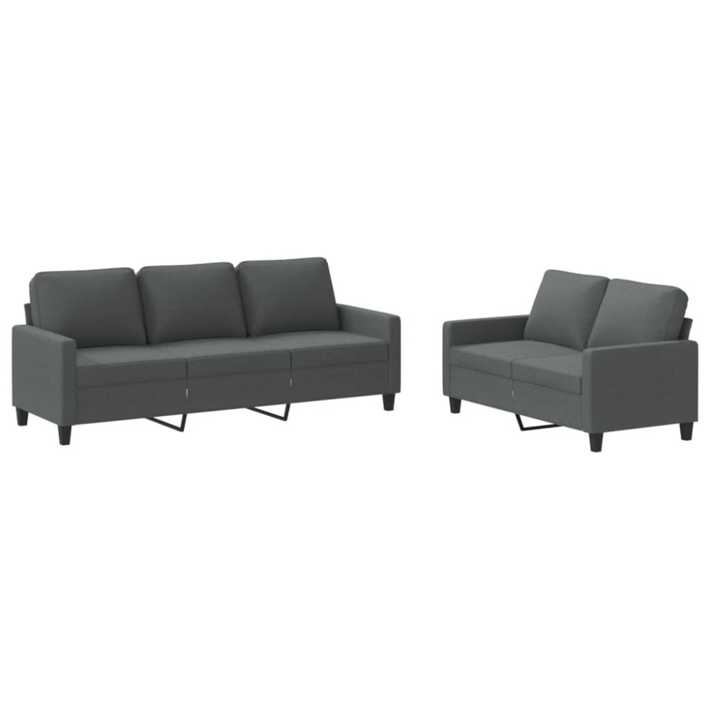 vidaXL Set de canapele cu perne, 2 piese, gri închis, textil