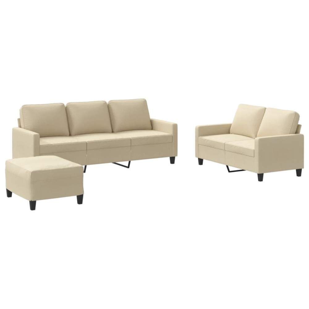 vidaXL Set de canapele cu perne, 3 piese, crem, textil