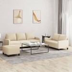 vidaXL Set de canapele cu perne, 3 piese, crem, textil vidaXL Set de canapele cu perne, 3 piese, crem, textil
