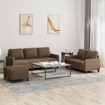vidaXL Set de canapele cu perne, 3 piese, maro, textil vidaXL Set de canapele cu perne, 3 piese, maro, textil