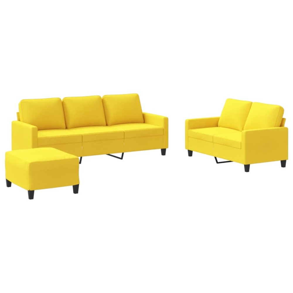 vidaXL Set de canapele cu perne, 3 piese, galben deschis, textil