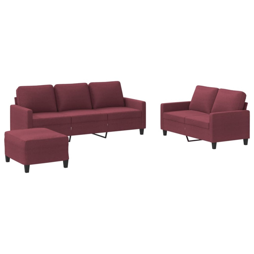 vidaXL Set canapea cu perne, 3 piese, roșu vin, material textil