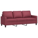 vidaXL Set canapea cu perne, 3 piese, roșu vin, material textil