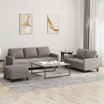 vidaXL Set de canapea cu perne, 3 piese, gri taupe, material textil vidaXL Set de canapea cu perne, 3 piese, gri taupe, material textil