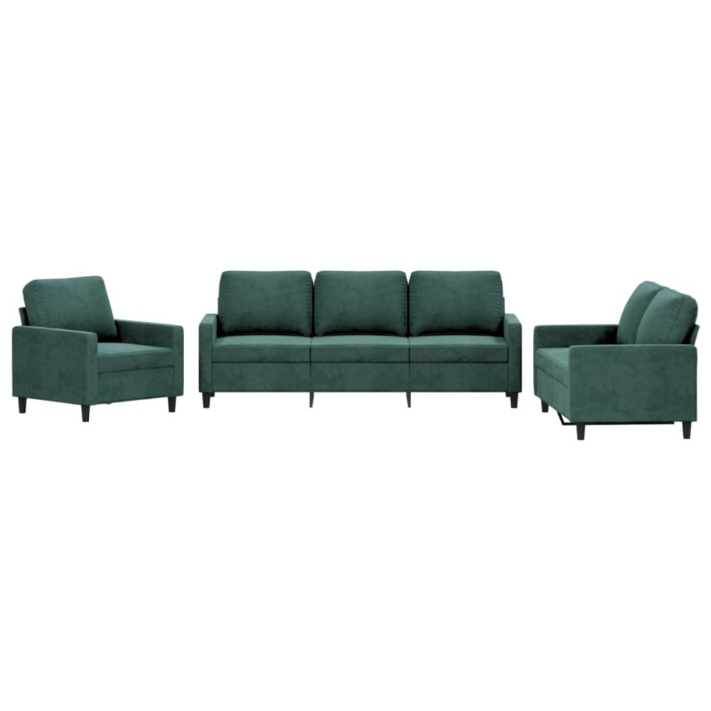 vidaXL Set de canapele cu perne, 3 piese, verde închis, catifea