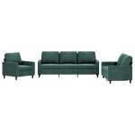 vidaXL Set de canapele cu perne, 3 piese, verde închis, catifea vidaXL Set de canapele cu perne, 3 piese, verde închis, catifea