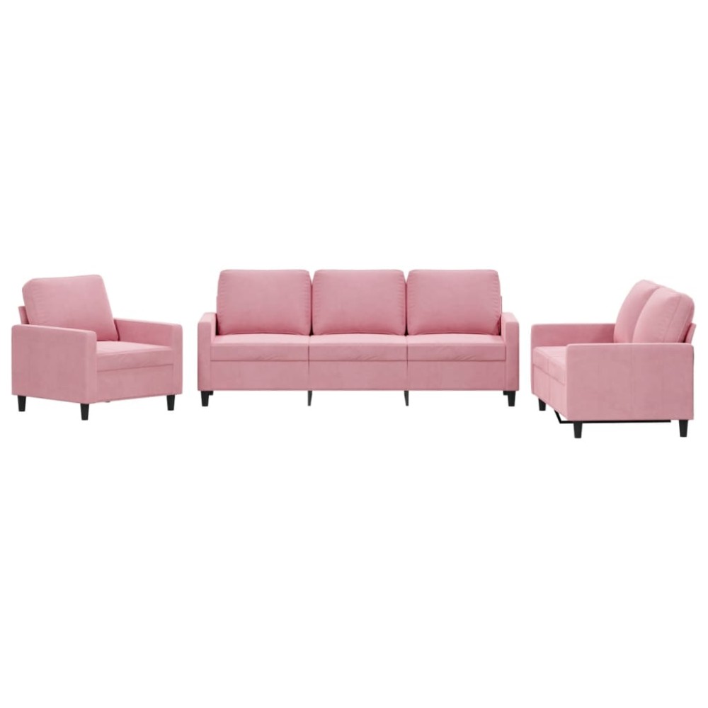 vidaXL Set de canapele cu perne, 3 piese, roz, catifea