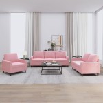 vidaXL Set de canapele cu perne, 3 piese, roz, catifea vidaXL Set de canapele cu perne, 3 piese, roz, catifea