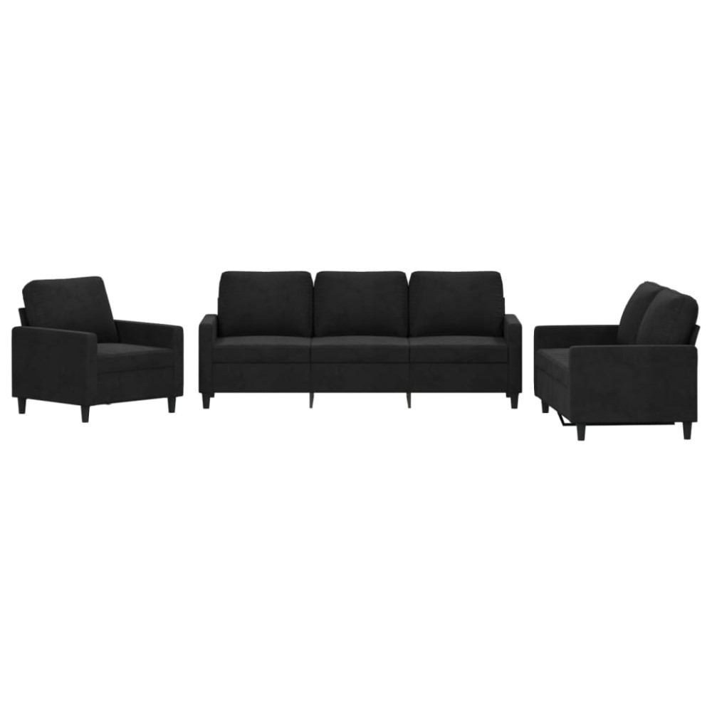 vidaXL Set de canapele cu perne, 3 piese, negru, catifea