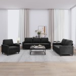 vidaXL Set de canapele cu perne, 3 piese, negru, catifea vidaXL Set de canapele cu perne, 3 piese, negru, catifea