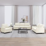 vidaXL Set de canapele cu perne, 3 piese, crem, catifea vidaXL Set de canapele cu perne, 3 piese, crem, catifea