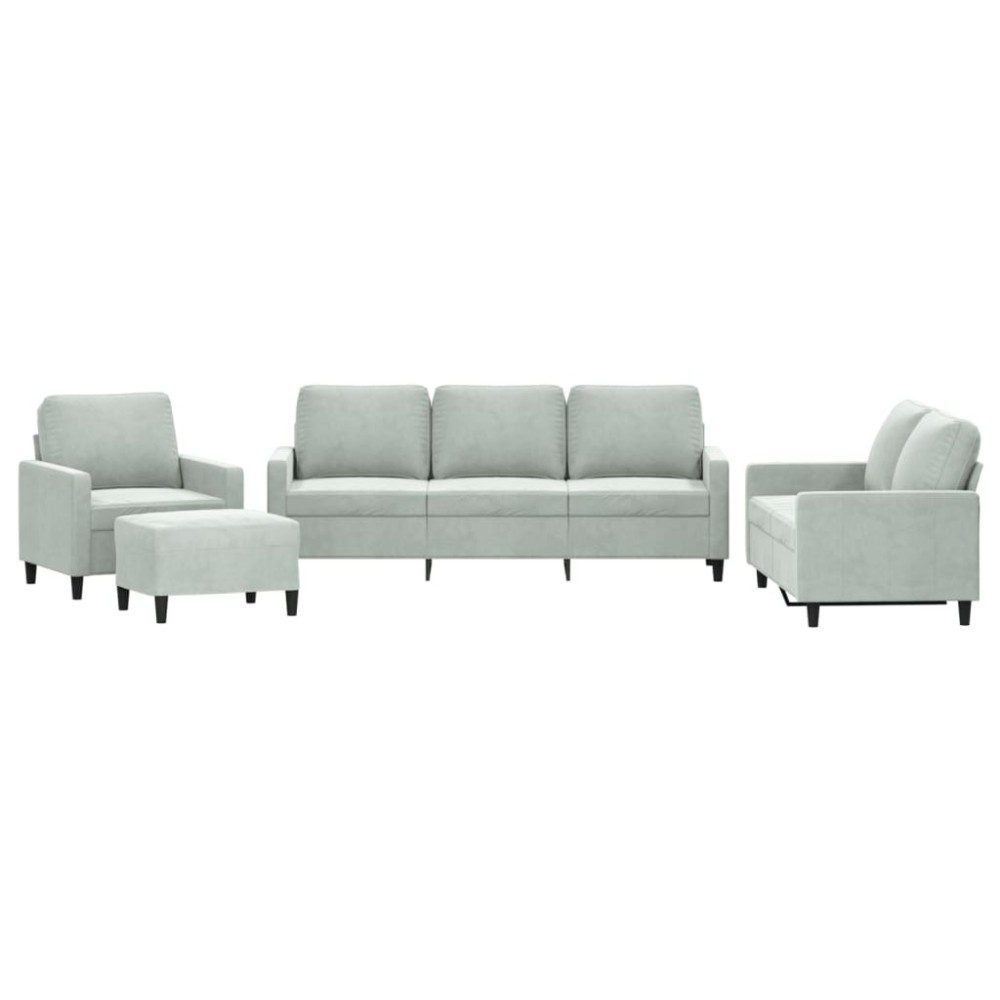 vidaXL Set de canapele cu perne, 4 piese, gri deschis, catifea