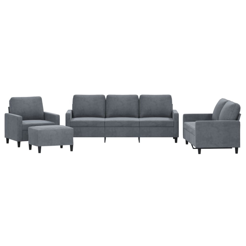 vidaXL Set de canapele cu perne, 4 piese, gri închis, catifea