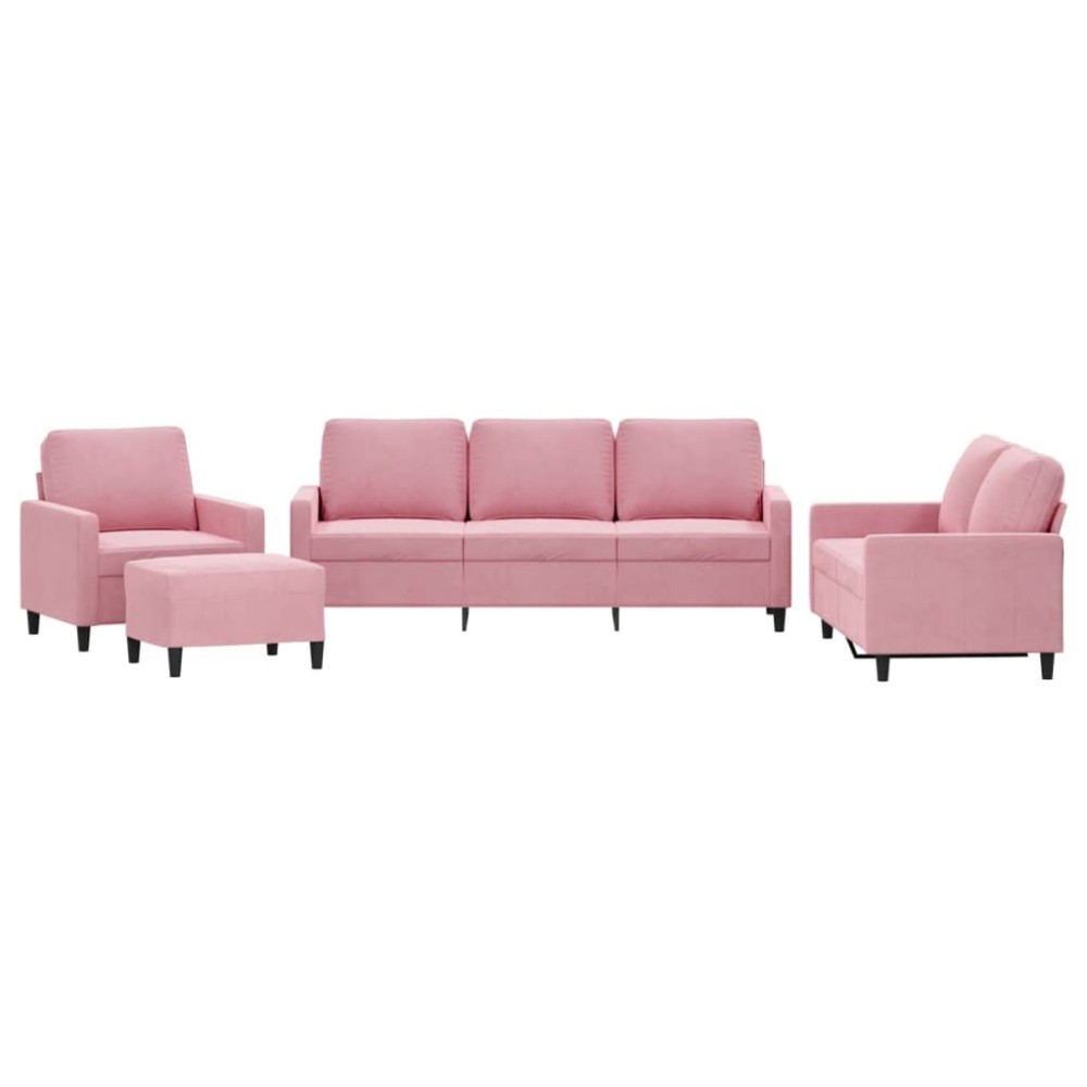 vidaXL Set de canapele cu perne, 4 piese, roz, catifea