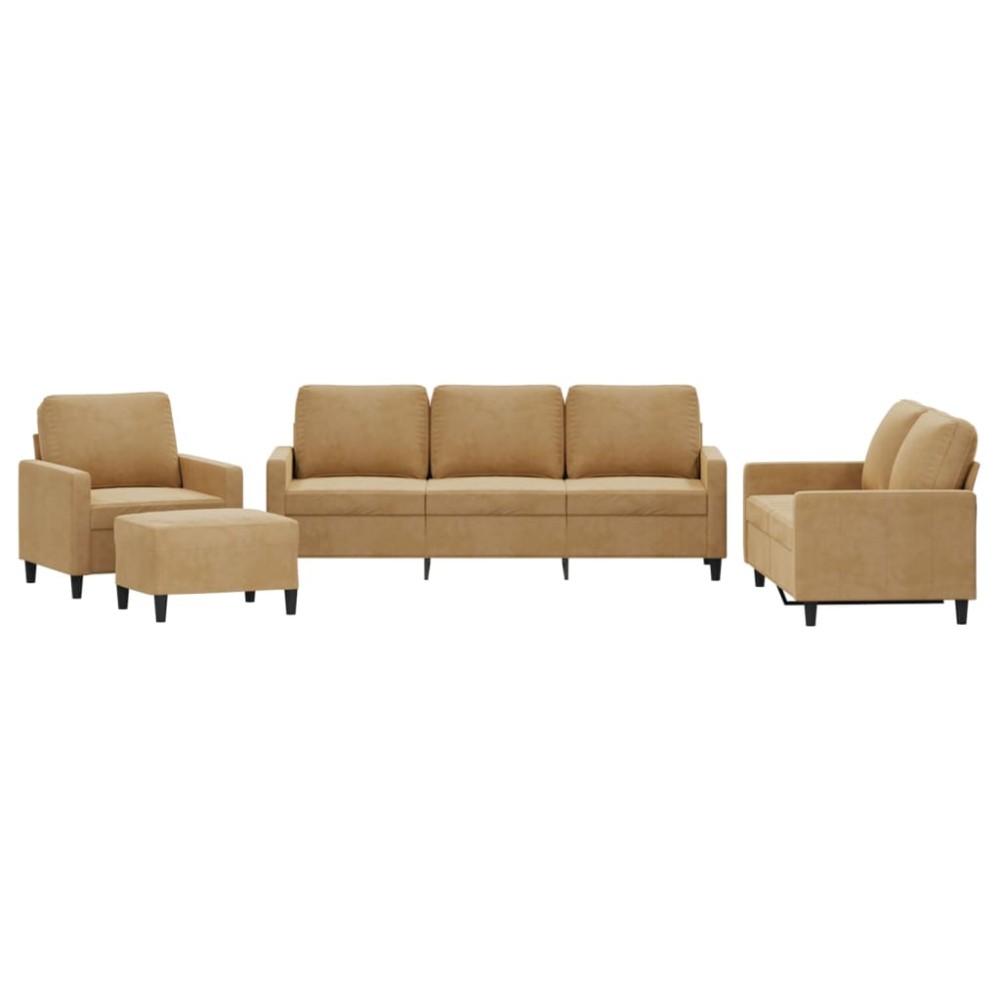 vidaXL Set de canapele cu perne, 4 piese, maro, catifea