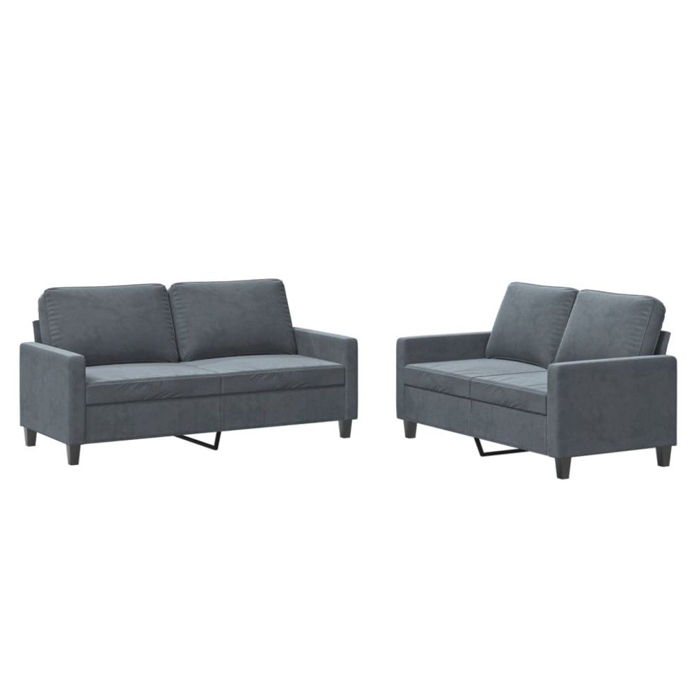 vidaXL Set de canapele cu perne, 2 piese, gri închis, catifea