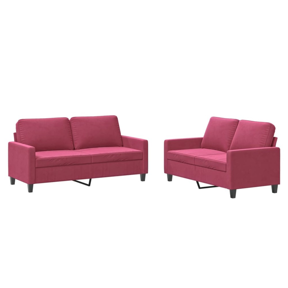vidaXL Set canapele cu perne, 2 piese, roșu vin, catifea