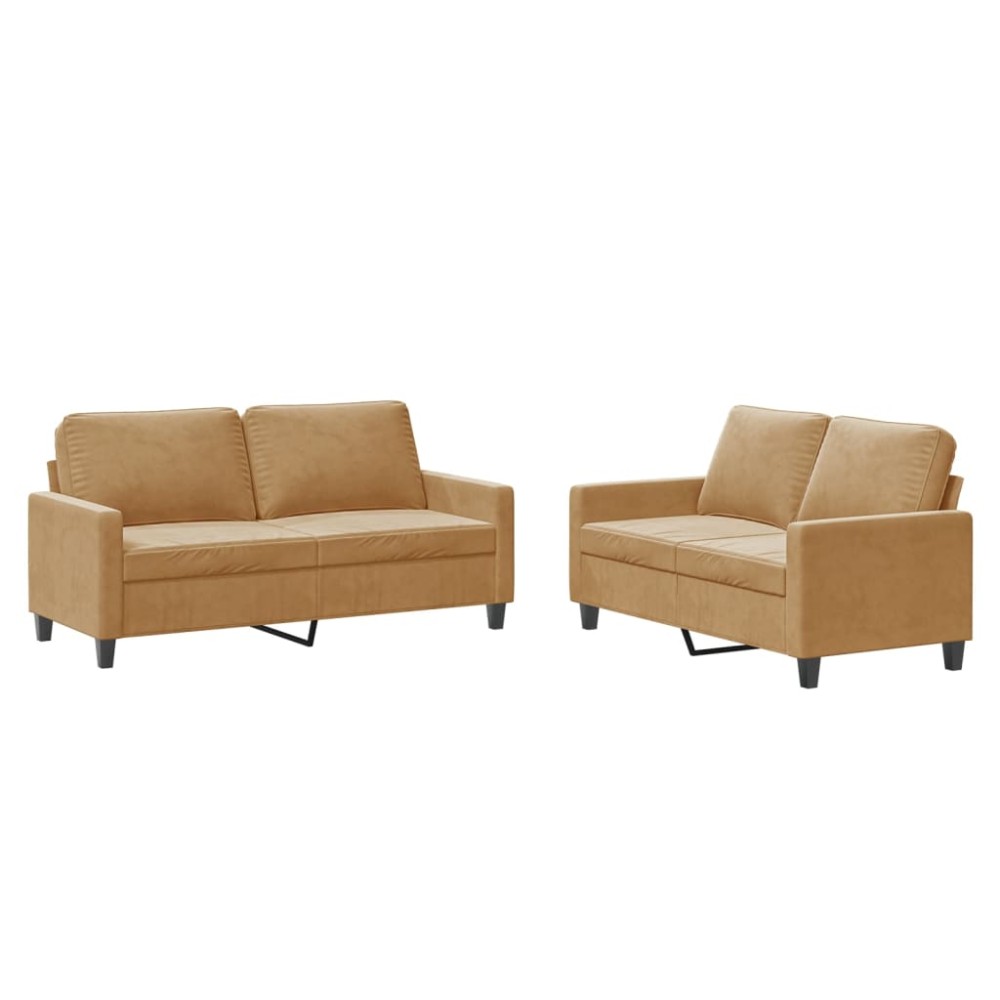 vidaXL Set de canapele cu perne, 2 piese, maro, catifea