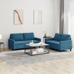 vidaXL Set de canapele cu perne, 2 piese, albastru, catifea vidaXL Set de canapele cu perne, 2 piese, albastru, catifea