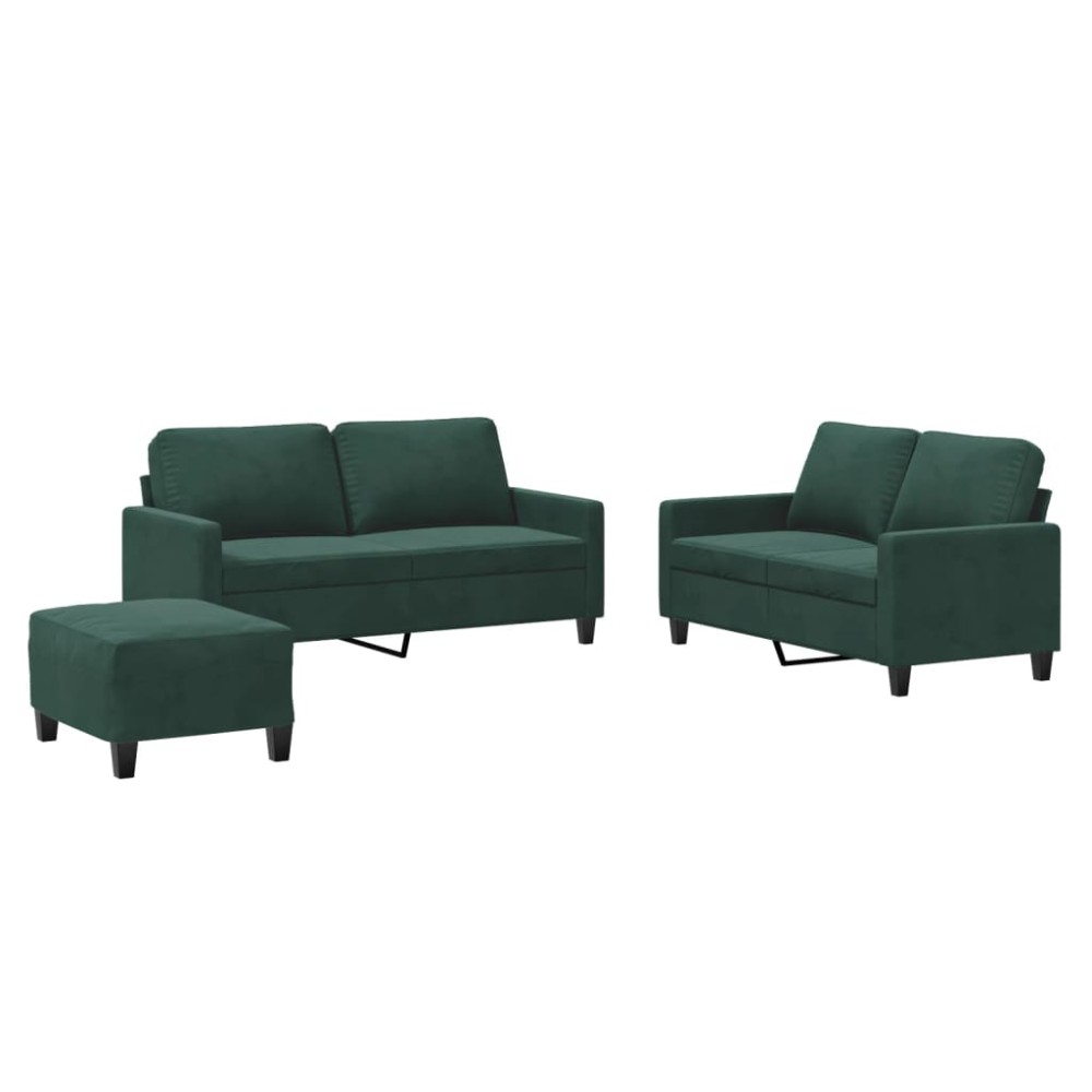 vidaXL Set de canapele cu perne, 3 piese, verde închis, catifea