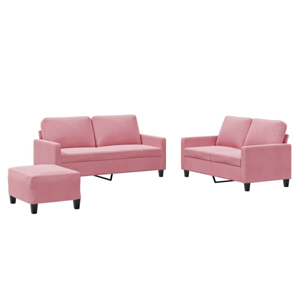 vidaXL Set de canapele cu perne, 3 piese, roz, catifea