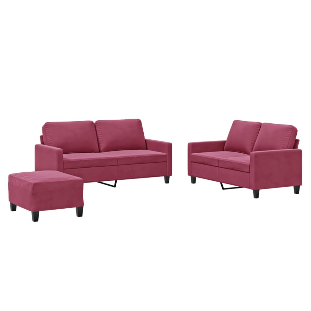 vidaXL Set canapea cu perne, 3 piese, roșu vin, catifea