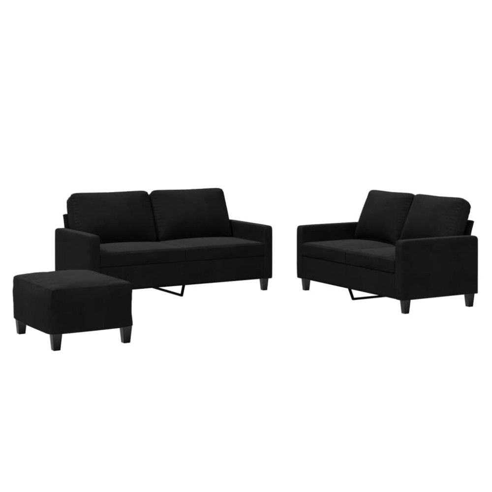 vidaXL Set de canapele cu perne, 3 piese, negru, catifea
