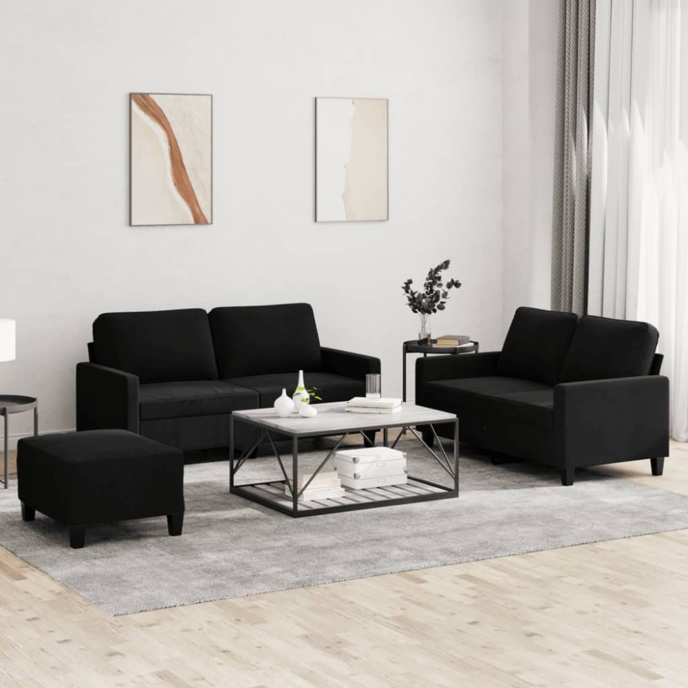 vidaXL Set de canapele cu perne, 3 piese, negru, catifea