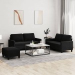 vidaXL Set de canapele cu perne, 3 piese, negru, catifea vidaXL Set de canapele cu perne, 3 piese, negru, catifea