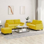 vidaXL Set de canapele cu perne, 3 piese, galben, catifea vidaXL Set de canapele cu perne, 3 piese, galben, catifea