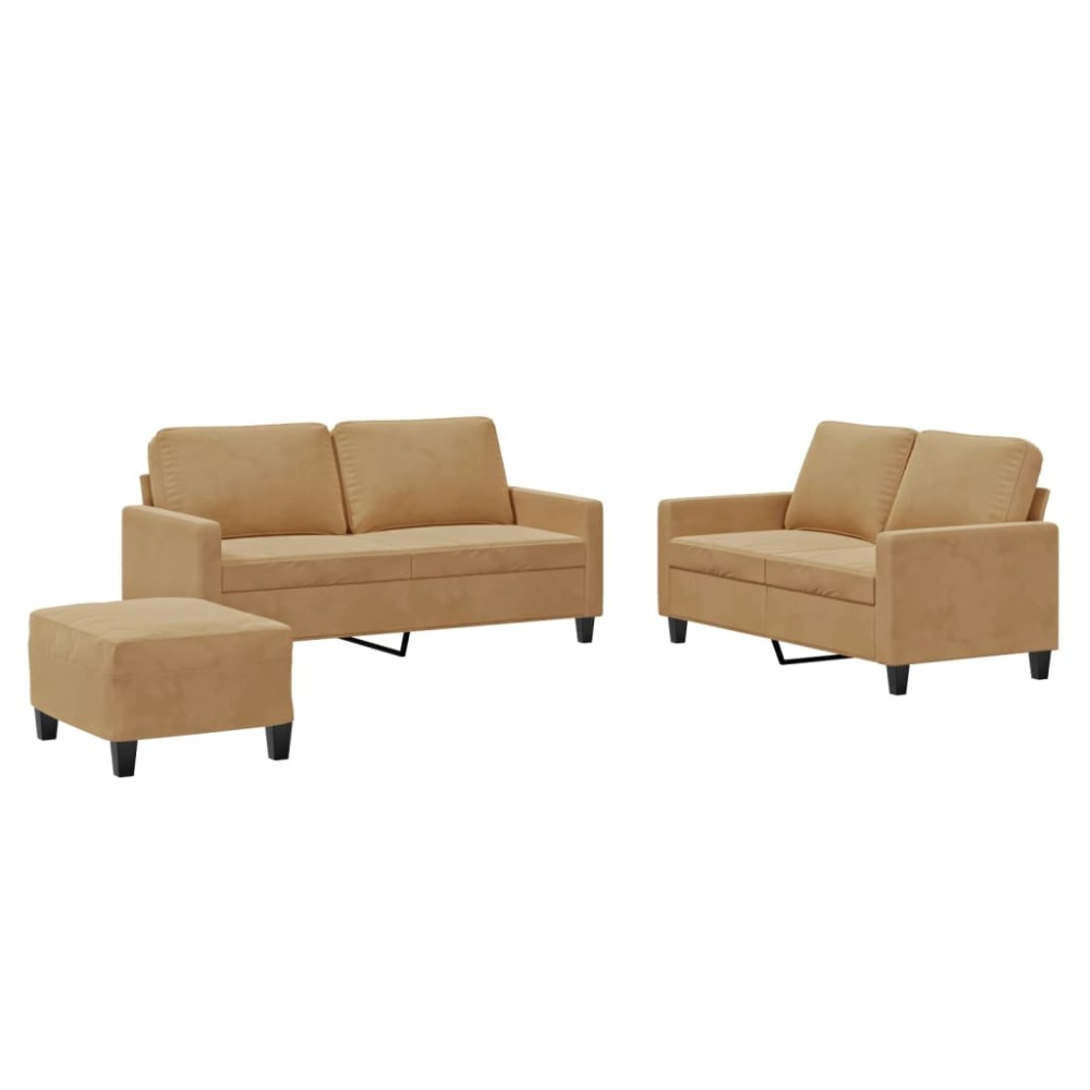 vidaXL Set de canapele cu perne, 3 piese, maro, catifea