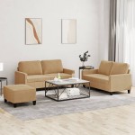 vidaXL Set de canapele cu perne, 3 piese, maro, catifea vidaXL Set de canapele cu perne, 3 piese, maro, catifea