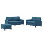 vidaXL Set de canapele cu perne, 3 piese, albastru, catifea vidaXL Set de canapele cu perne, 3 piese, albastru, catifea